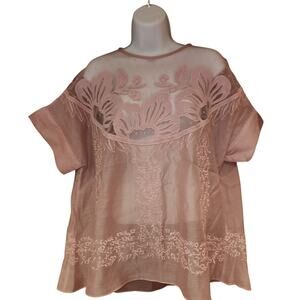 Sheer‎ Floral Cutout Oversized Top Blouse Sz L Light Purple